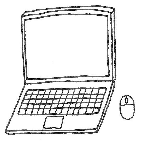 パソコンとマウスの線画