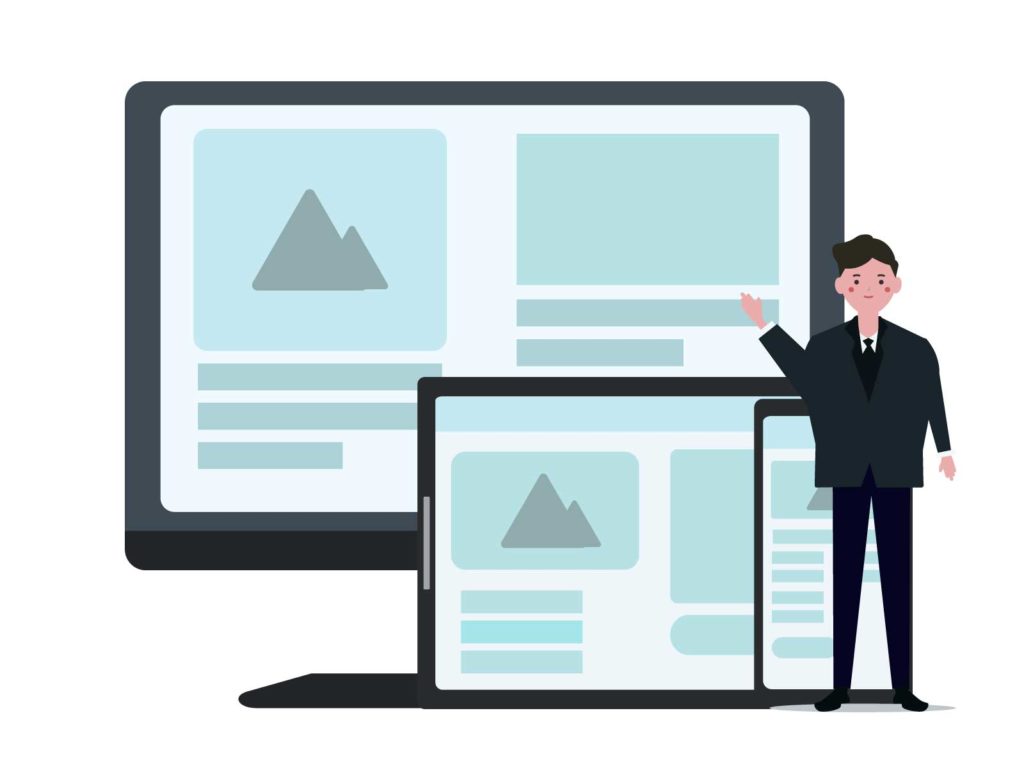 PCモニタと男性のイラスト